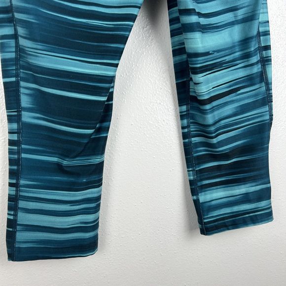 Nike Leggings Women Large Green Striped Legend Pant Dri-Fit Cropped Activewear - Picture 10 of 13